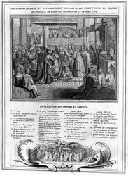 Weihe und Krönung Heinrichs IV. (1553-1610) in der Kathedrale von Chartres am 27. Januar 1594, spätes 16. Jahrhundert
