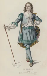 Corneille, Le Menteur, Akt I, Szene I (farbiger Stich)