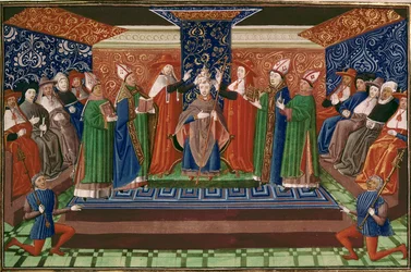 Krönung von Papst Bonifatius IX., aus Froissarts Chronik, Band IV