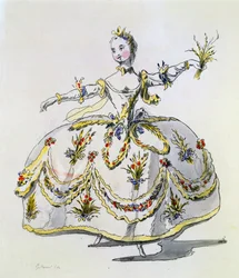 Kostümentwurf für Ceres, Faksimile von A. Guillaumot fils (handkolorierter Stich)