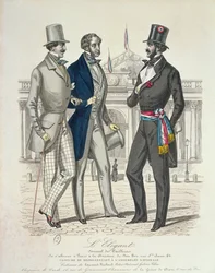 Kostüm des Abgeordneten, mit der alten Nationalversammlung im Hintergrund, 1848