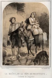 Kostüme des Languedoc - La Maios oder das Frühlingsfest - Gravur in „Les sources de mon oncle - Erinnerungen und Reiseberichte“ von Moring Michel - Ende des 19. Jahrhunderts.