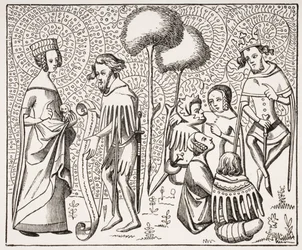 Hof der Liebe in der Provence, nach einem Manuskript aus dem 14. Jahrhundert, aus Le Moyen Age et La Renaissance von Paul Lacroix (1806-84) veröffentlicht 1847