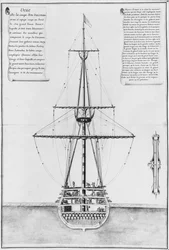Querschnitt in der größten Breite eines bewaffneten und ausgestatteten Schiffes, Illustration aus dem Atlas de Colbert, Tafel 44
