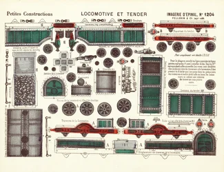 Ausschneidevorlagen für eine Dampflokomotive und Tender, ca. 1880
