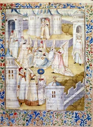 Tanz in einem Schloss. Miniatur aus „Das Buch der Stadt der Damen“ von Christine de Pisan