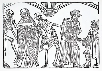 Der Tod mit einem Mönch und einem Wucherer