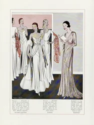 Entwurf für Abendkleider von Depouy-Magnin, Worth und Redfern, aus Art, Gout, Beaute, veröffentlicht 1931