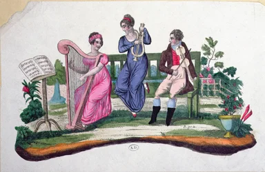 Entwurf für einen Fächer, der ein Konzert im Freien darstellt, ca. 1830