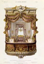 Entwurf für das Innere und Äußere einer Theaterloge, Illustration aus der Zeitschrift Le Garde-Meuble, ca. 1860