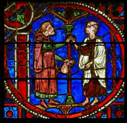Detail eines Fensters mit Szenen aus dem Wunder des Theophilus
