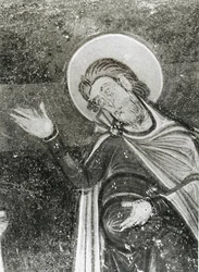 Detail von St. Savin, aus einem Fresko, das St. Savin und St. Cyprien zeigt, wie sie von den Bestien befreit werden, ca. 1100 (Fresko)