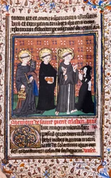 Gläubiger im Gebet vor dem Heiligen Pierre Célestin, dem Heiligen Benedikt und dem Heiligen Franziskus