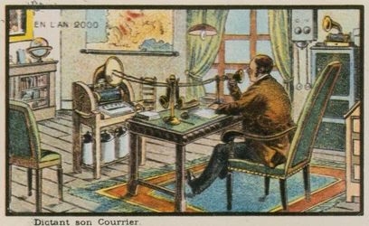 Diktieren eines Briefes in eine Telegrafenmaschine