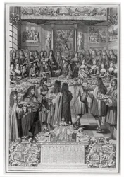 Abendessen von Ludwig XIV. (1638-1715) im Hotel de Ville, 30. Januar 1687, aus dem Kalender des Jahres 1688