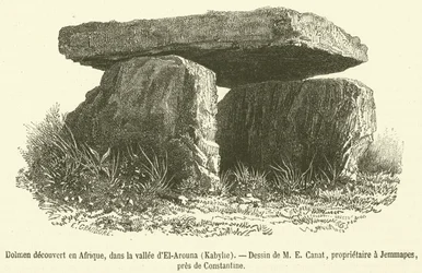 Dolmen entdeckt in Afrika, im Tal von El-Arouna, Kabylie (Gravur)