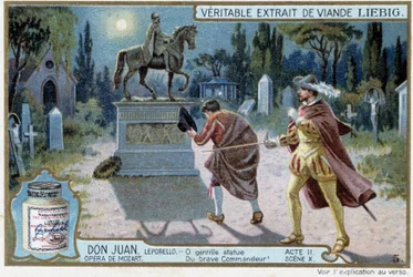Don Juan: Akt II, Szene X, Don Juan auf dem Friedhof und die Statue des Kommandanten - Chromo Liebig