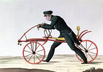 Draisienne, Vorläufer des Fahrrads, erfunden 1816 von Baron Karl von Drais, 1820