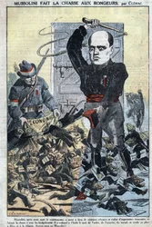 Duce Benito Mussolini jagt die Körper und Gesellschaften, die den Staatshaushalt beginnen