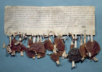 Edikt von König Ludwig VIII. von Frankreich, das die Praxis des Wuchers durch Juden verbietet (Tinte auf Pergament & Wachs)