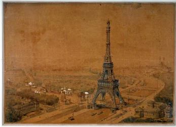 Eiffelturmprojekt des Wettbewerbs von 1886, abgelehnt für die Ausstellung von 1889. Zeichnung von 1886. Paris, Nationalarchiv