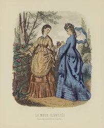 Elegante Frauen in historischer Kleidung im Garten