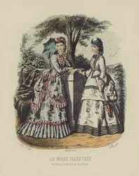 Elegante Frauen in historischer Kleidung im Garten