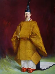 Kaiser Hirohito (1901-1989) im Krönungsgewand, 1928