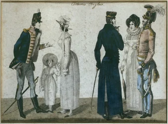 Englische Kostüme, Illustration aus Le Bon Genre, frühes 19. Jahrhundert