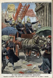 Englische Suffragetten verkleidet als Feuerwehrmänner, aus 