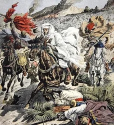 Flucht von Sultan Abd Al-Aziz aus Marokko, Titelillustration aus Le Petit Journal, 6. September 1908