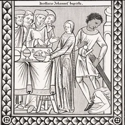 Hinrichtung von Johannes dem Täufer, nach einer Miniatur in einem Psalmenbuch des 13. Jahrhunderts von St. Louis, aus 