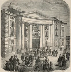 Außenansicht der Juristischen Fakultät, Place du Panthéon in Paris - Gravur in "Tableau-de-Paris" von Edmond Texier 1852