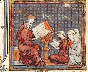 F.277r Ein Philosoph lehrt in Paris, aus den Grandes Chroniques de France, 1375-79