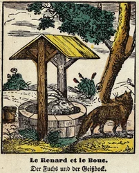 Fabeln von La Fontaine: Der Fuchs und das Gute. Bild von Epinal, erste Hälfte des 19. Jahrhunderts