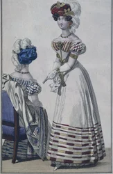 Modeplatte, Paris, Illustration aus Le Petit Courrier des Dames, um 1820 (Farbstich)