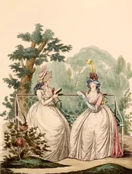 Modeplatte von Damen in Sommerkleidern - Modes Anglaises, 1794
