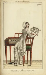 Modische Frau spielt Cembalo