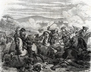 Ferdinand de Marsin tödlich verwundet in der Schlacht von Turin 1706 (Gravur)