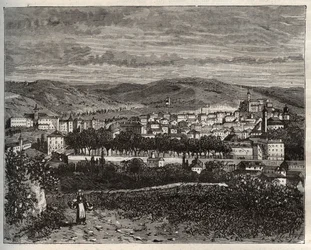 Figeac - Lot, in der Region Midi-Pyrénées - Gravur in „La France illustrée: Geographie, Geschichte, statistische Verwaltung“ von V.A. Malt-Brown. 1884