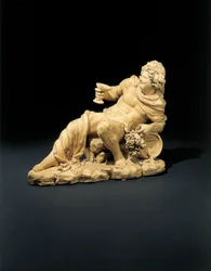Figur des Bacchus, liegend mit einem Glas Wein, ca. 1770