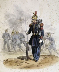 Feuerwehrleute um 1860 - Zeichnung von Lalaisse, Arts Deco