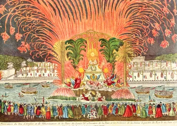 Feuerwerk auf dem Place Louis XV anlässlich der Einweihung der Reiterstatue des Königs, 20. Juni 1763