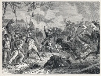 Erste Koalition: Lazare Nicolas Marguerite Carnot (1753-1823) während der Schlacht von Wattignies gegen die österreichische Armee am 16. Oktober 1793.