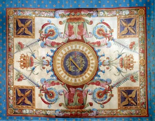 Erstes Kaiserreich: Teppich des Thronsaals im Palais des Tuileries hergestellt in der Seifenfabrik. Maße 7,80 x 6,40 m. 1809 Malmaison, Schlossmuseum