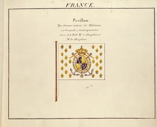 Flagge des Dauphin und der Dauphine, Louis-Antoine und Marie-Therese von Frankreich, aus Pavillons des Puissances Maritimes, ca. 1815-30
