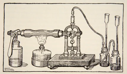 Foucaults rotierender Spiegel zur Messung der Lichtgeschwindigkeit, Kopie von Boris Mestchersky, Illustration aus Histoire de la Nation Francaise, Sciences, Bände I & II, von Gabriel Hanotaux