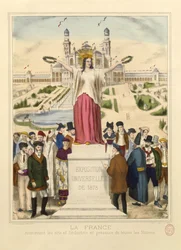 Frankreich krönt die Künste und die Industrie mit Lorbeerkränzen auf der Weltausstellung von 1878 in Paris