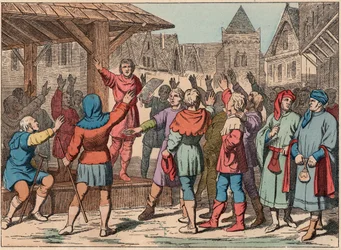 Frankreich im Mittelalter: die Kommunen - Kommunale Charta - Eid - Gravur aus dem Ende des 19. Jahrhunderts in „Nos Gires Nationales - Bilder und Erzählungen“.