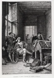 Franz I. im Atelier von Robert Estienne - Gravur